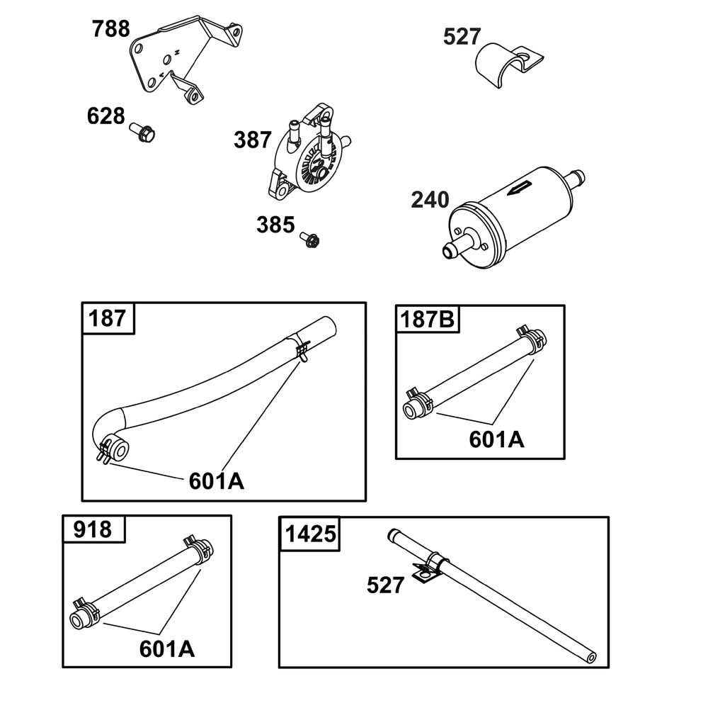 Fuel Supply Group Diagram and Parts List for 305777-3136-G1  Briggs and Stratton Engine